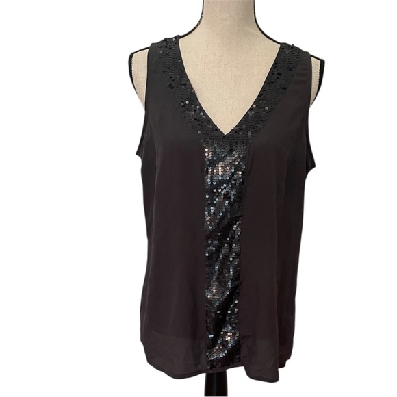 Old Navy Black Sequin Details V-Neck Women's Polyester Tank Top Layering L EUC - Picture 1 of 6